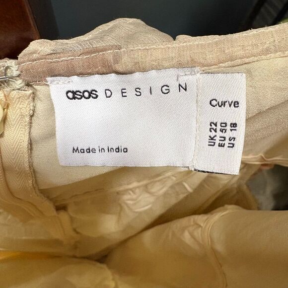 ASOS Curve Floral Patchwork Off‑Shoulder Cut‑Out Tiered Ruffle Midi Dress XL - Picture 7 of 9